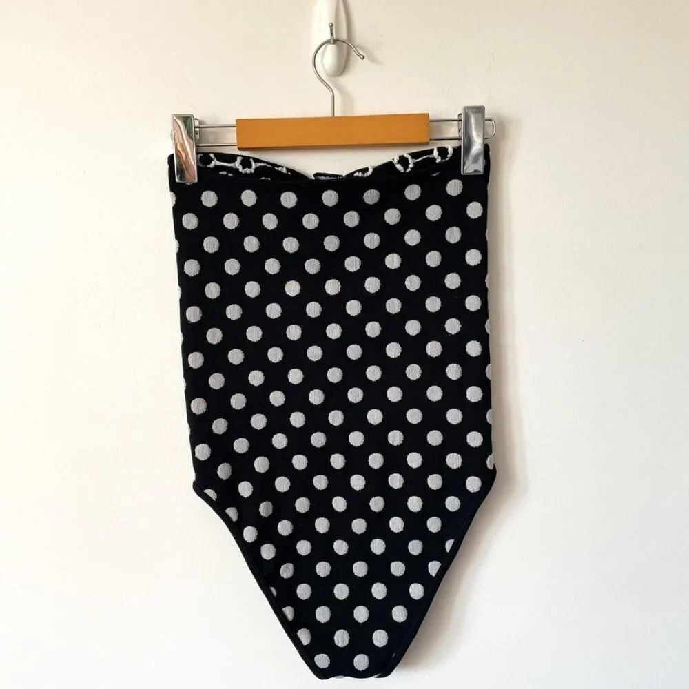 Zara Polka Dot Ring Detail Strapless Bodysuit Black White XS/S - Picture 6 of 7